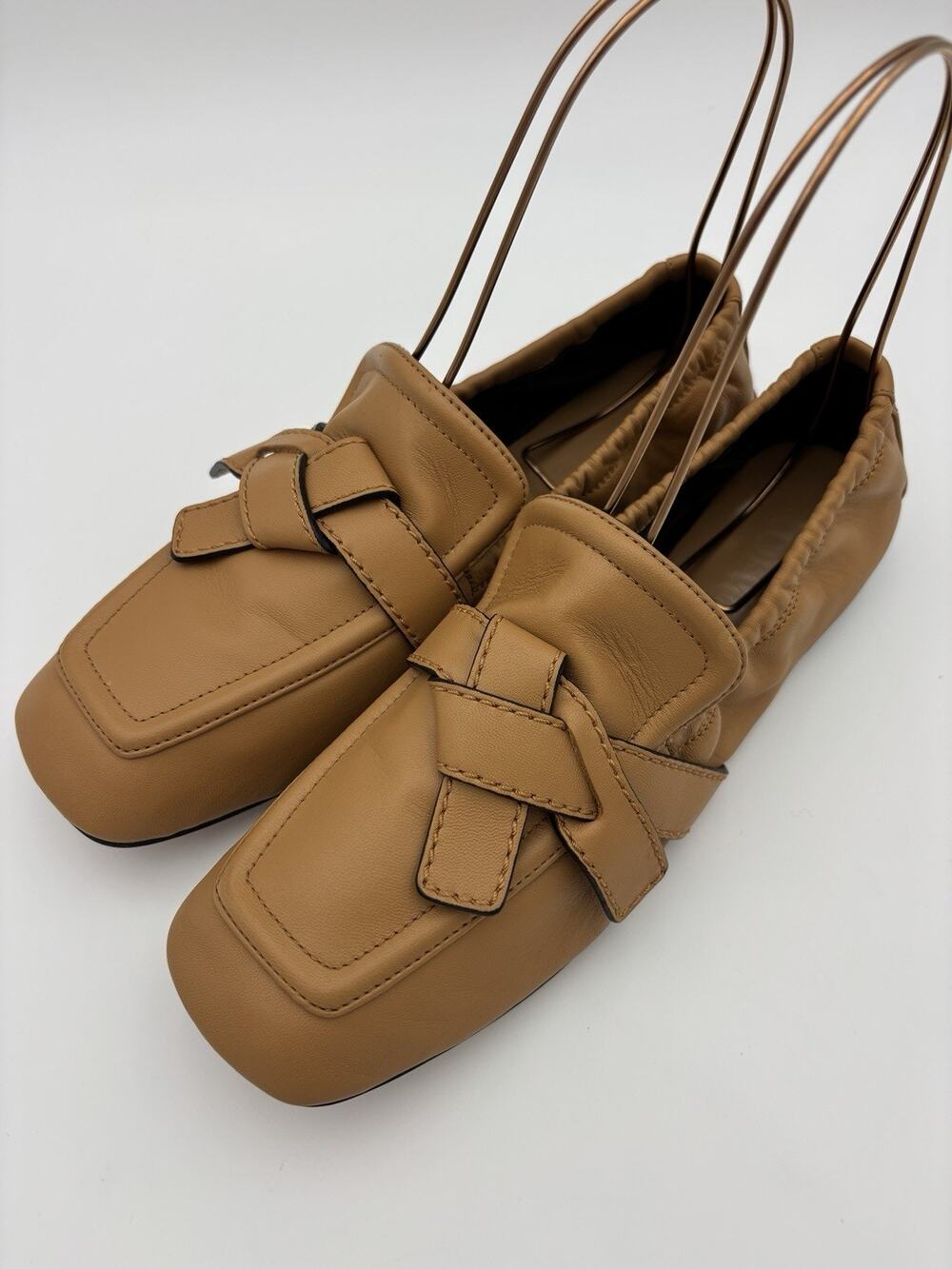 Authentic Loewe Gate Loafers Flats Tan Size 40 / 9.5 Ballet Scrunch Belted